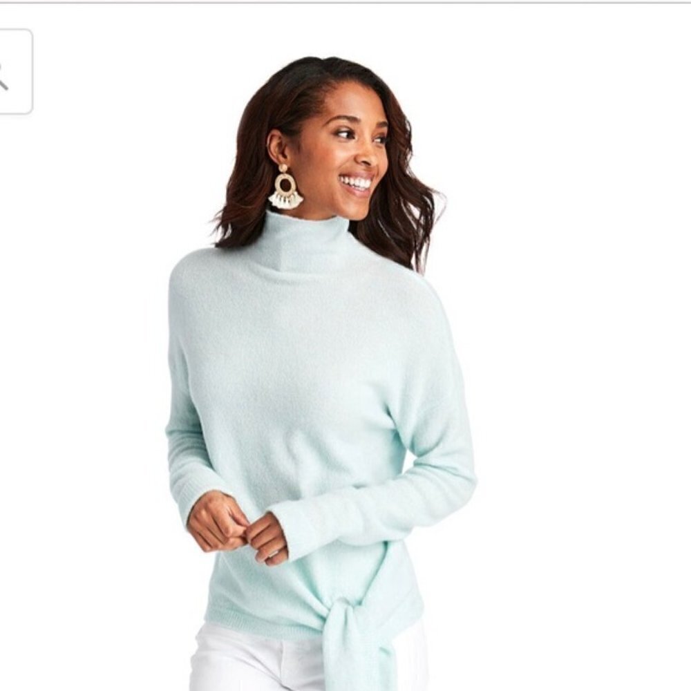 Vineyard Vines Aqua Blue Tie Waist Wool Sweater